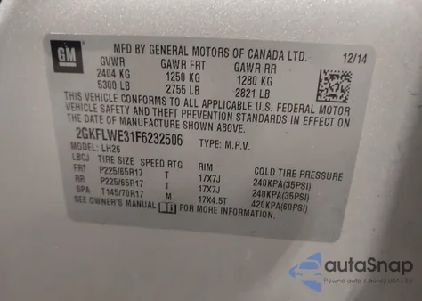 2015 GMC Terrain Sle-2 z USA, uszkodzony, nr VIN 2GKFLWE31F6232506